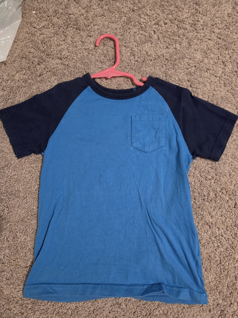 Boys Short Sleeve Blue Raglan Pocket Tee